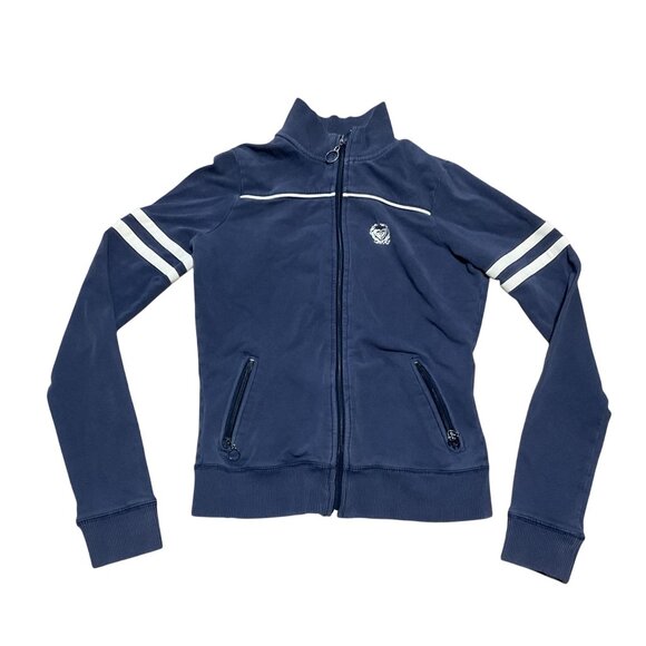 Roxy Paradise Navy Full-Zip Track Jacket Sz M Huntington Beach Cotton Spandex - Picture 2 of 5